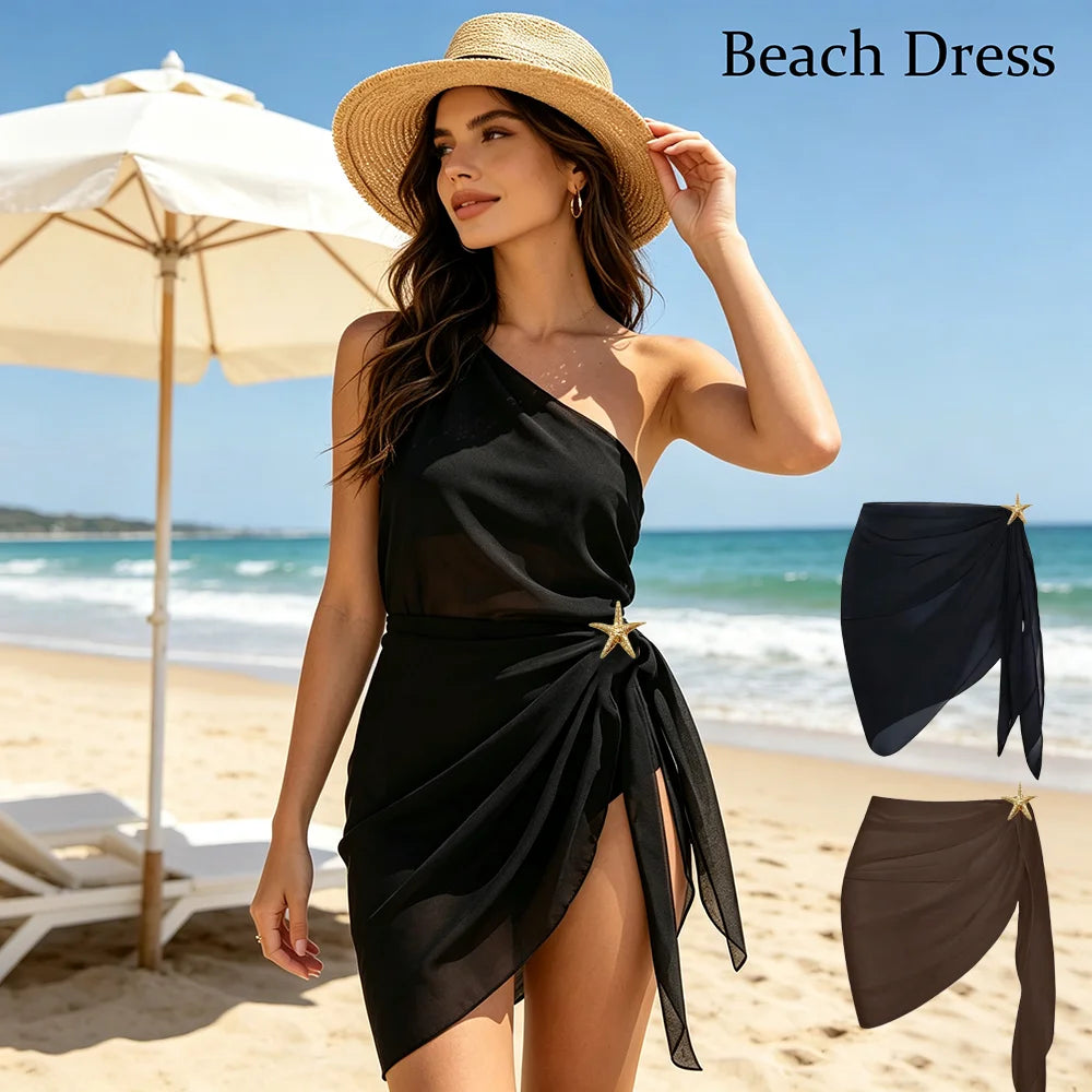 Women Summer Short Sarongs Swimsuit Coverups Beach Bikini Wrap Sheer Short Skirt Chiffon Scarf Cover Ups for Swimwear - Matrix Studios