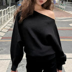 Batwing Long Sleeve Knitted Pullover Women 380g Thick Off Shoulder Top Korean Fashion Sweater Loose Casual Autumn Outwear Pull - Matrix Studios