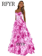 RFYR A Line Floral Prom Vestidos De Novia Pleated Elegant Prom Dress 2025 Floor Lenght Party Dress for Women  فساتين السهرة - Matrix-studios.com