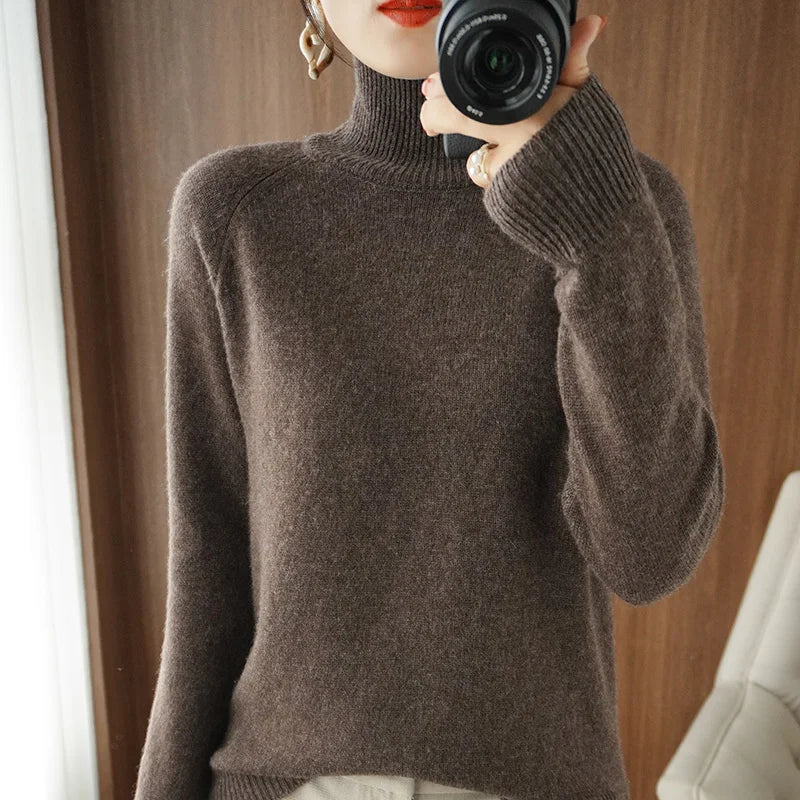 Autumn Winter Mock-Neck Merino Wool Pullover Basic Casual Cashmere Sweater Comfort Womes Raglan Sleeve Clothing Tops - Matrix Studios