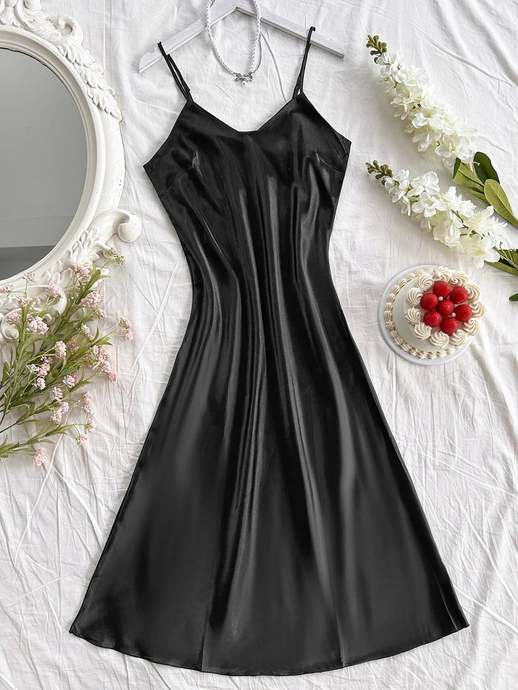 Elegant Women's Nightdress Sexy Comfortable Long Slip Dress Solid Color Pajamas For Women - Matrix-studios.com