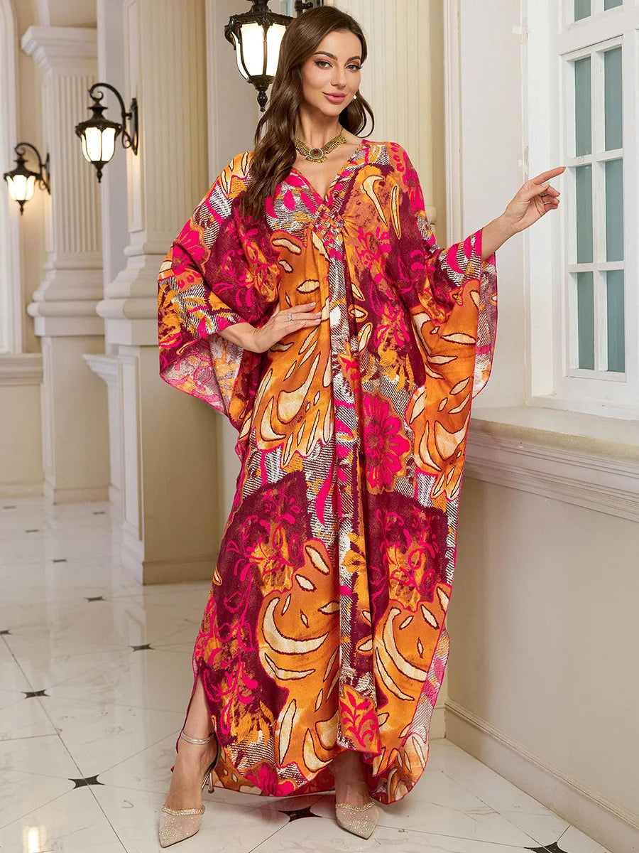 Kaftan Dresses for Women Wave Neck Swimsuit Cover Up Caftan Dress Plus Size Oversized Long Beach Dress - Matrix Studios
