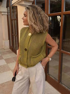 Women Fashion Sleeveless Coarse Needle Knitting Vest Sweater Female Chic Big Pockets Patch Buttons Cardigan Waistcoat Tops - Matrix Studios