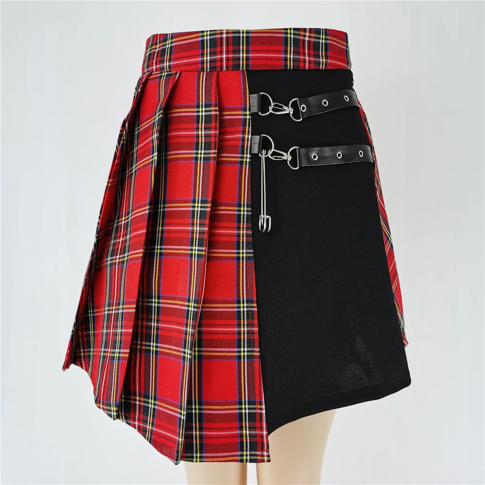 Gothic Sweet Women Pleated Skirt Fashion Plaid Mini High Waist Chic Skirt Kawaii Summer Casual Ladies Plaid Pleated Skirt - Matrix-studios.com