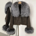 Hot Selling High-quality Big Raccoon Fur Collar Or Fox Fur Collar Winter New Suede Jacket Women Short Fashionable Slim Coat - Matrix Studios