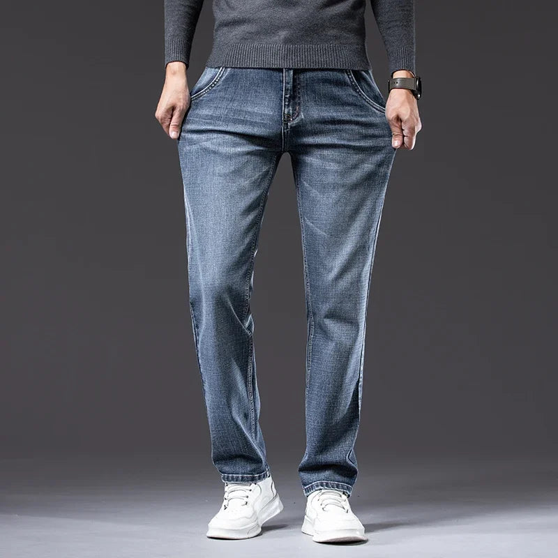 Autumn Winter New Business Men's Jeans Classic Fashion Stretch Washed Casual Denim Trousers Comfortable Straight Male pants - Matrix Studios