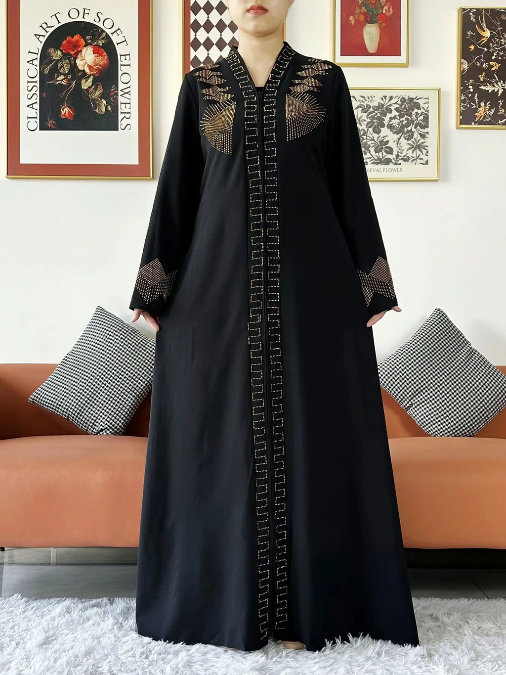 New Women Elegant Dress Chiffon Open Abaya with Zipper Muslim Women Dress Islamic Clothing Cardigan Abaya Women Muslim Dress - Matrix-studios.com