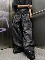 American Trend Retro Gothic Embroidery Graphics Washed Baggy Jeans Women's Y2K New Harajuku Hip-Hop Punk Rock Couple Street Wear - Matrix Studios