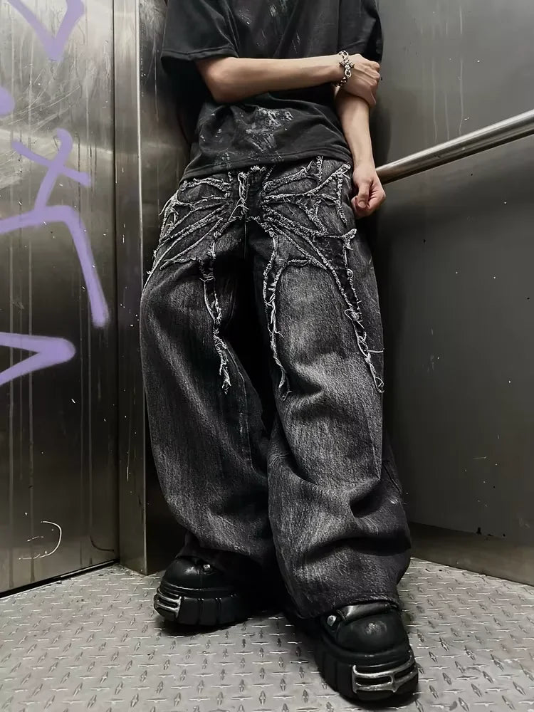 American Trend Retro Gothic Embroidery Graphics Washed Baggy Jeans Women's Y2K New Harajuku Hip-Hop Punk Rock Couple Street Wear - Matrix Studios