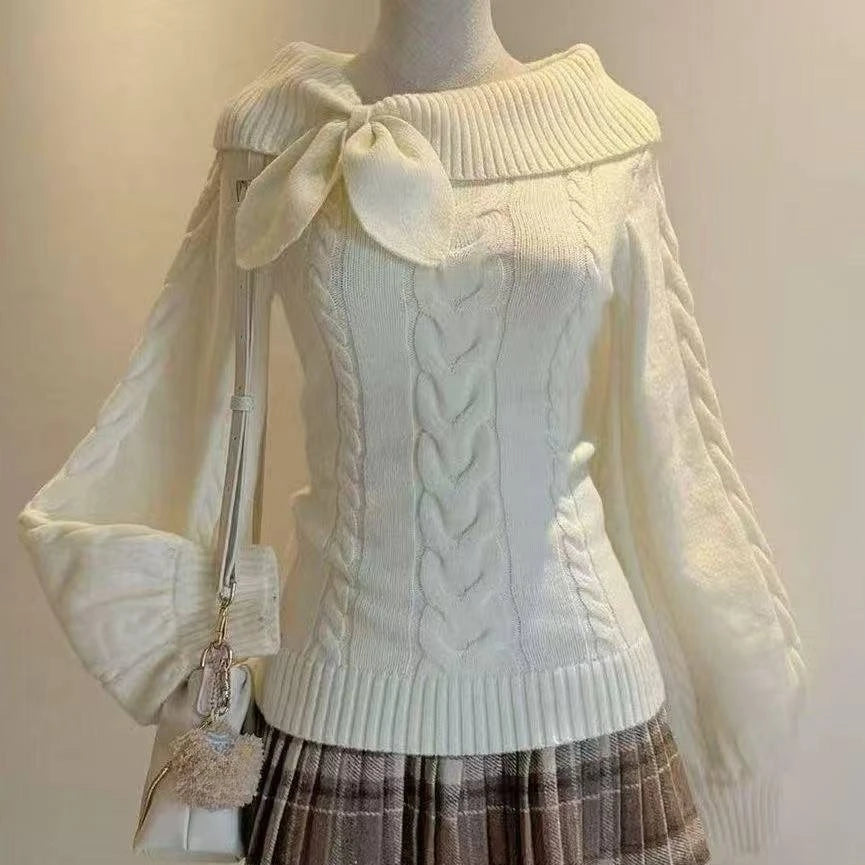 Preppy Style Sweet Knitted Sweater 2000s Aesthetic Gyaru Chic Korean Y2k Jumper Sweater Long Sleeve Coquette Knitwears - Matrix Studios