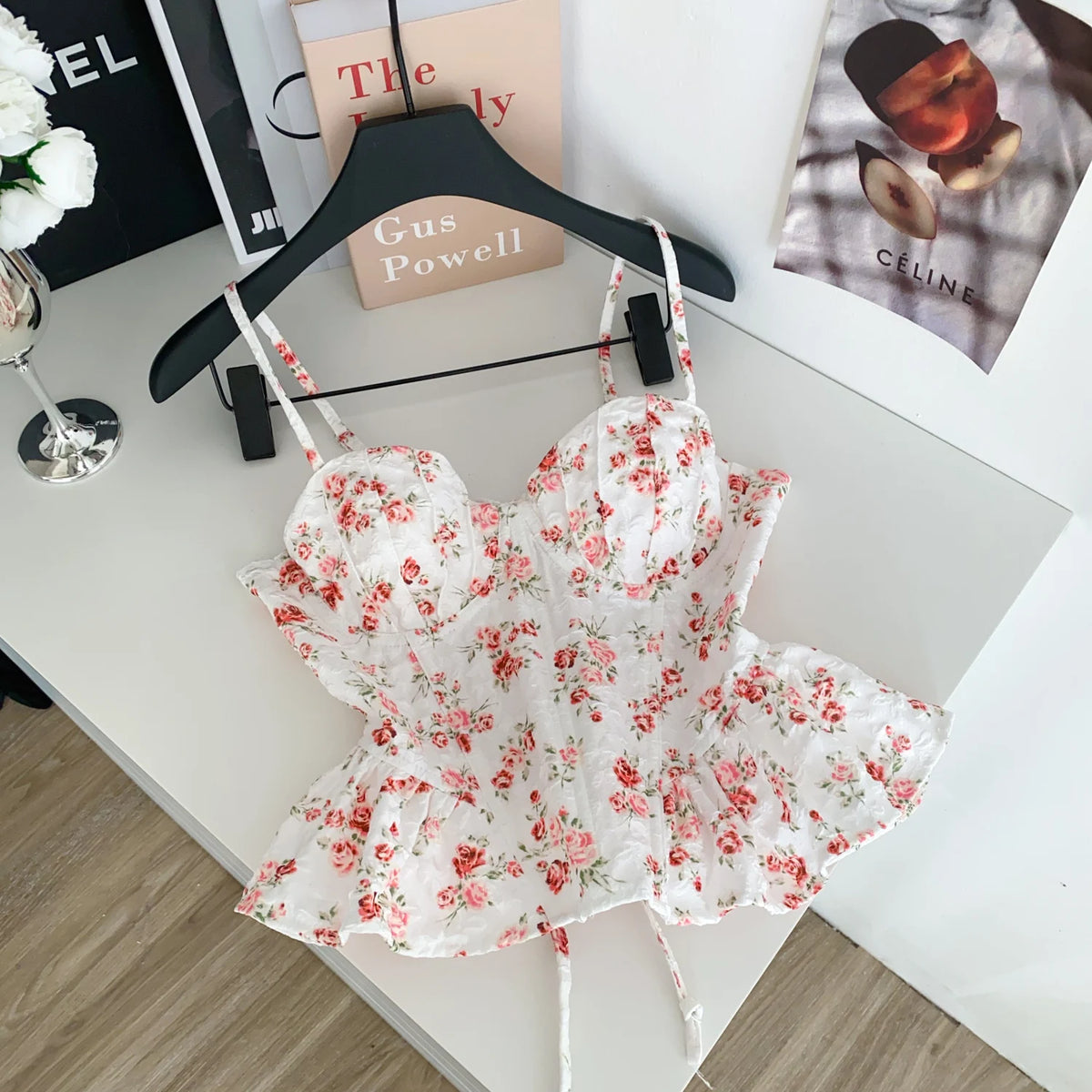 Sexy Slim  Corset ruffle print Chic Korean Camis Tank Top Basic Fashion Off Shoulder Summer Women Clothing - Matrix-studios.com