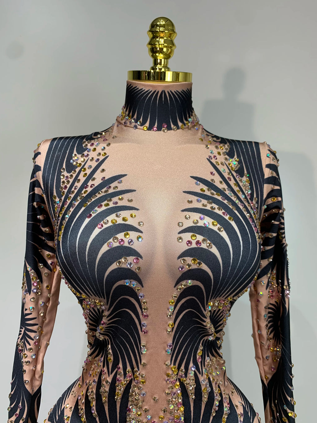 Sexy Long Sleeves Print Rhinestone Jumpsuits Drag Queen Show Stage Performance Costume Women Evening Party Nightclub Rompers - Matrix Studios