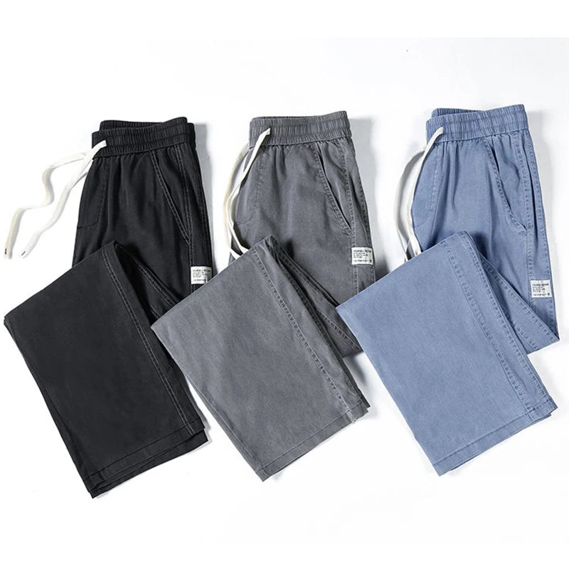 Men's Summer Soft Lyocell Fabric Jeans Thin Loose Straight Denim Pants Drawstring Elastic Waist Casual Trousers Plus Size M-5XL - Matrix Studios