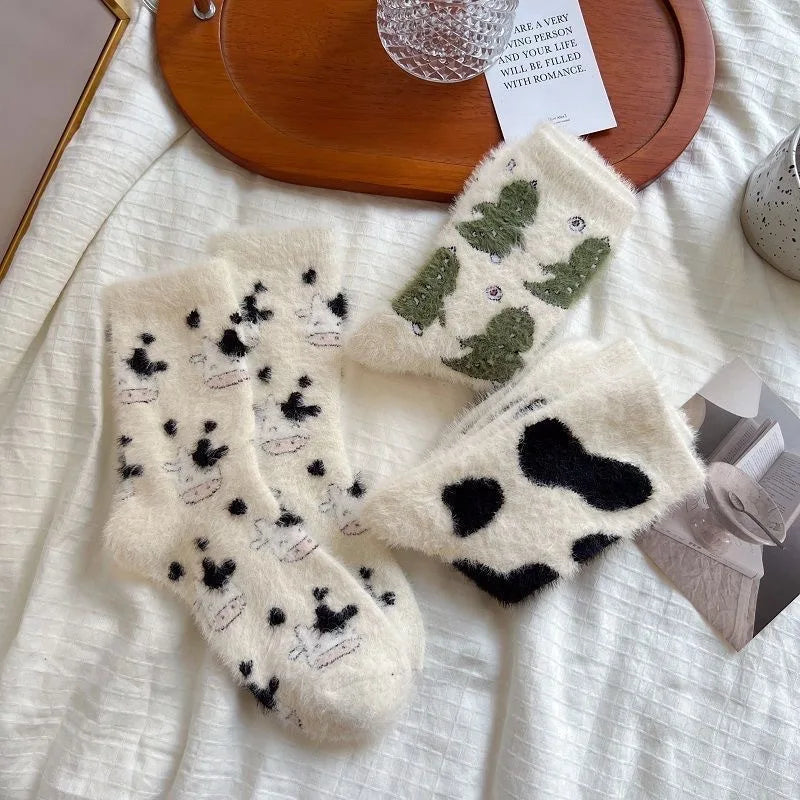 6/5/4/3/2/1Women's Warm Solid Color Floor Socks Non Slip Plush Knitted Coral Fleece Socks No Show Socks - Matrix Studios