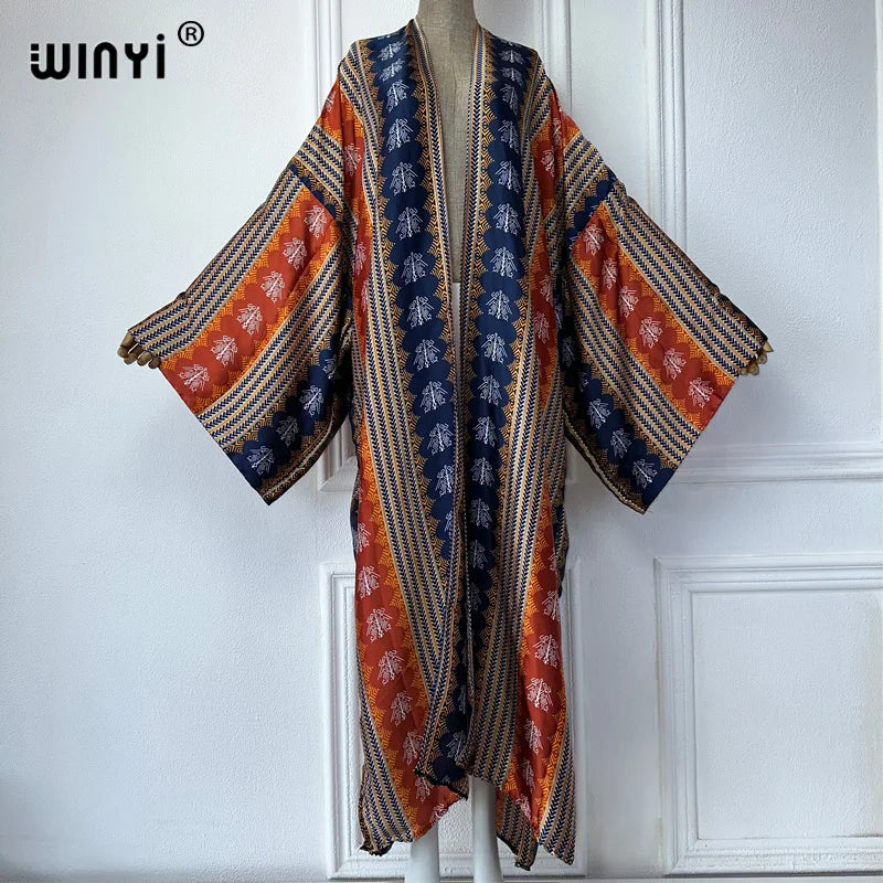 WINYI New Kimono Africa Print Dress Beach Wear Elegant Cardigan Sexy Holiday Beach Outfits for Women Vestidos Swimwear - Matrix Studios