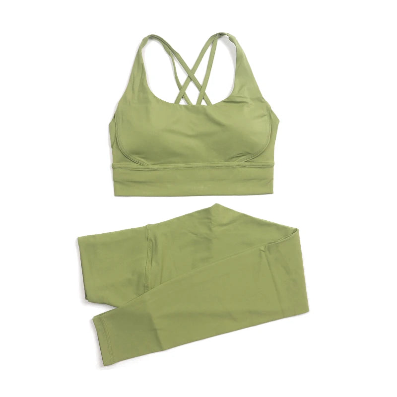 SOISOU Nylon Yoga Set Women's Tracksuit Gym Fitness Set Woman 2 Pieces Leggings Sports Bra Breathable Sportwear Woman Clothes - Matrix-studios.com