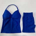 No Logo 2Pcs Gym Set Women Backless Tank Tops High Waist Scrunch Seamless Shorts Gym Suit Fitness Clothes Activewear Workout Set - Matrix-studios.com