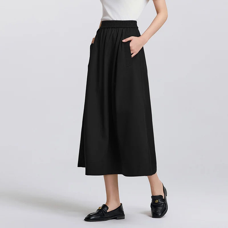 Semir Skirt Women 2025 New Spring Elastic Waist Solid Color Versatile Spring New Version Hip-covering A-line Umbrella Skirt - Matrix-studios.com