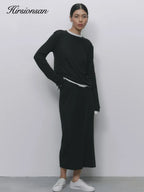 Hirsionsan Modal Soft Loose Sets Women 2026 Casual Two Pieces Long Sleeve T Shirts and High Waist Dresses Outfits Tracksuit - Matrix-studios.com