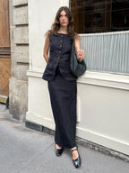 Bornladies Women's Sleeveless Vest High Waisted Skirt Set Spring Summer New Linen Casual Suit Fashion Office Lady Vest Set - Matrix-studios.com