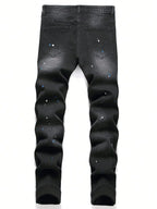 Men y2k Stretchy Skinny Denim Jeans For Men Casual pants Ripped Patchwork Hole Slim Fit Denim Hip Hop Black Straight Trousers - Matrix Studios