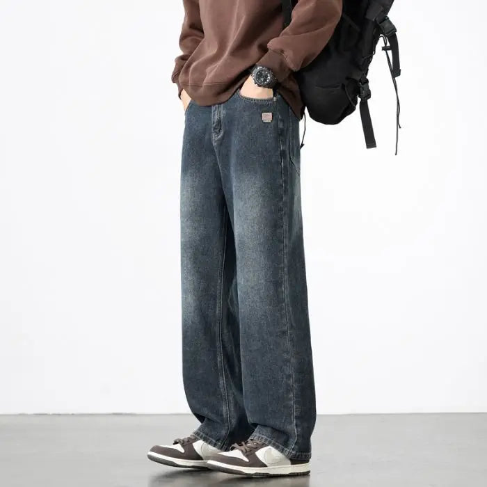 Spring Autumn New Men's Straight Vintage Fit Jeans Casual Trousers High Quality Male Korean Fashion Baggy Wide Leg Denim Pants - Matrix Studios