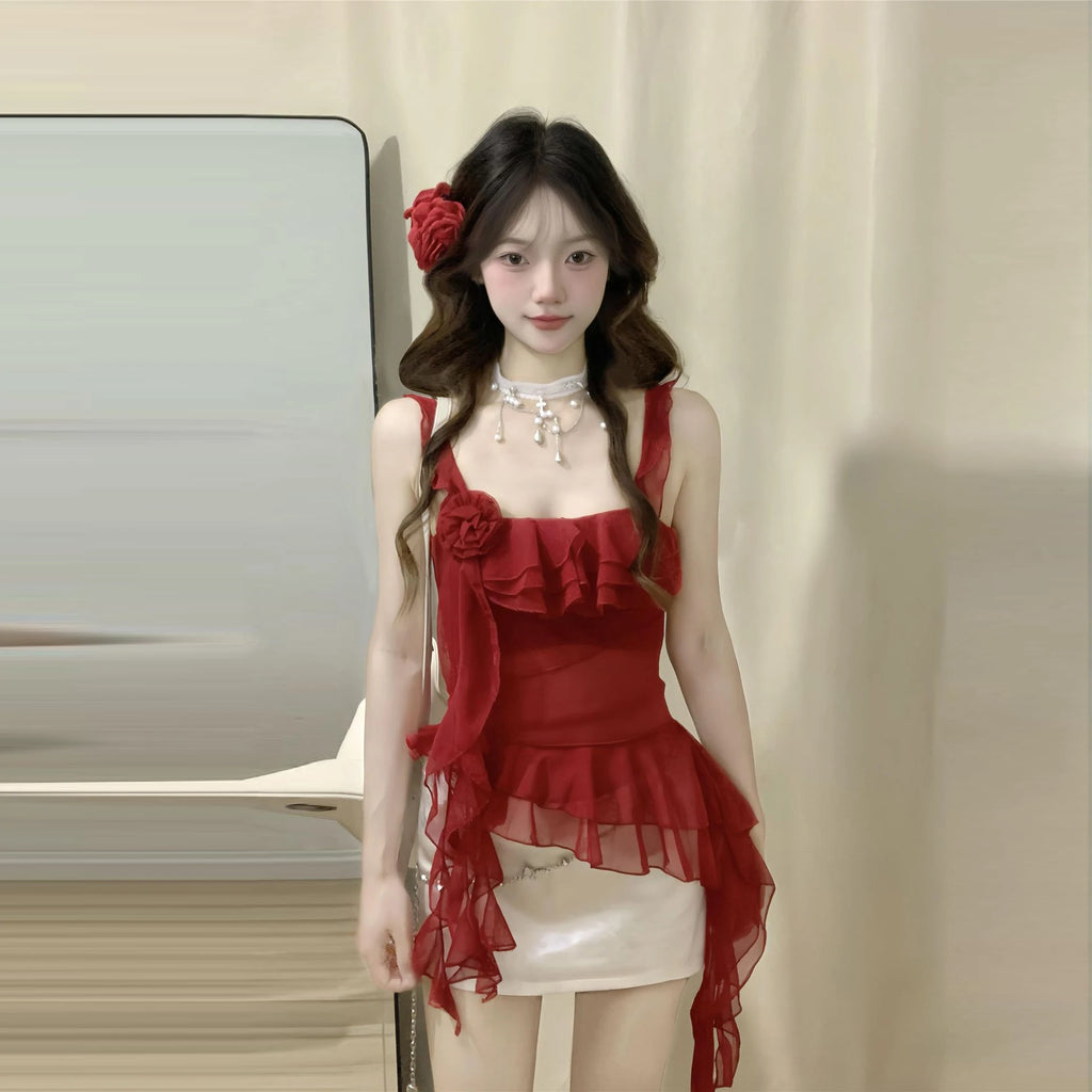 Fashion suspenders Sleeveless Tank Top Sexy Ruffles Backless Irregular  Tops Summer Casual Streetwear Women Camis - Matrix-studios.com