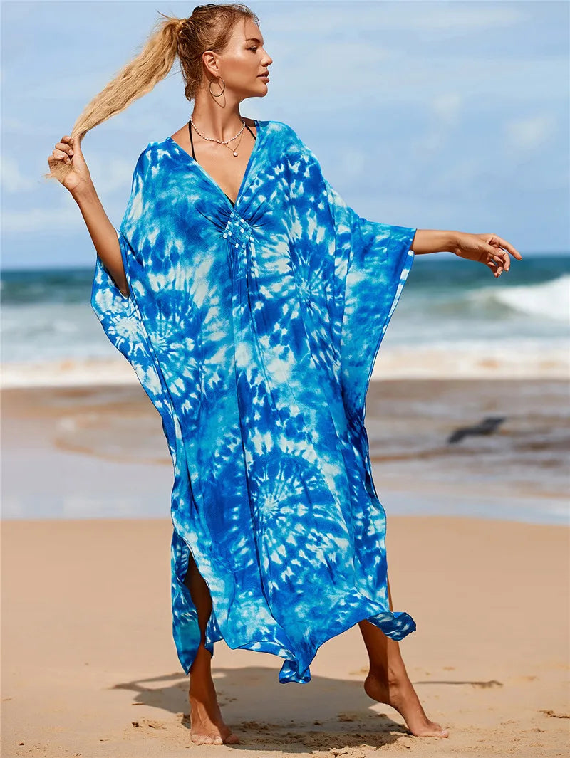 Plus Size Womens Animal Print Kaftan Dresses Caftans Swimwear Coverups Summer Bathing Suit Long Beach Dress - Matrix Studios