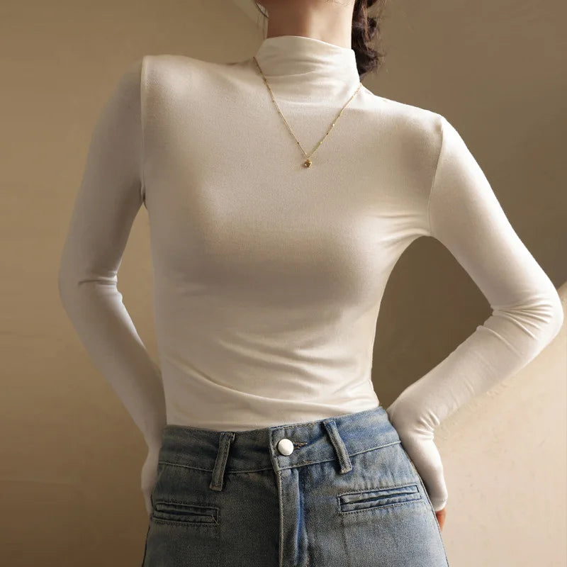 Women's Solid Innerwear Pullovers Sweaters Autumn Winter Casual Long Sleeve Bottoming Tops High Quality Half-High Collar Jumpers - Matrix Studios