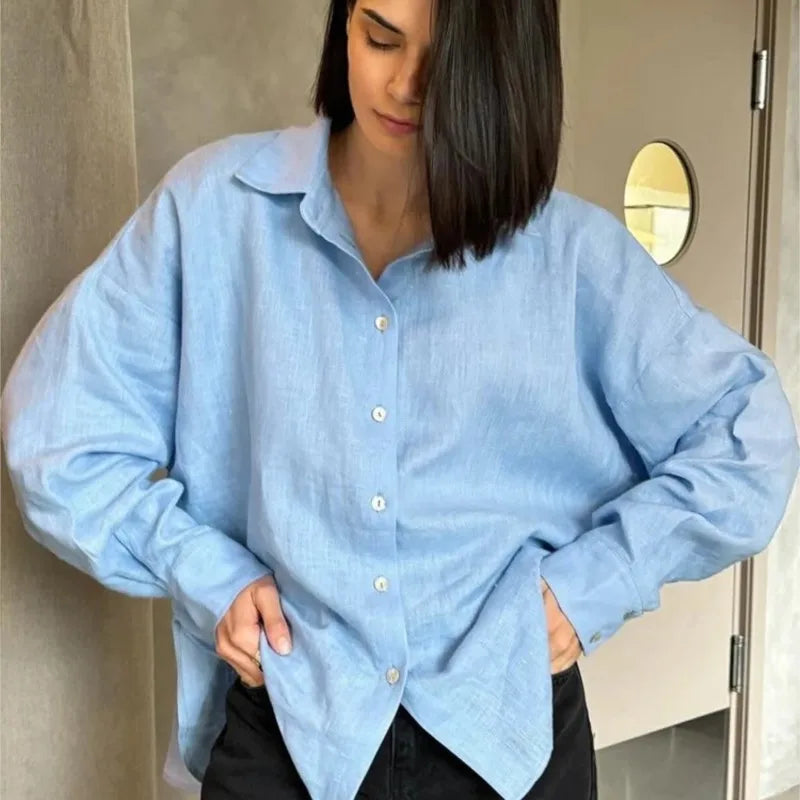 We.Fine Women's Shirt Elegant Long Sleeve Blouse Spring Vintage Basic Top Collar Cotton Shirt for Women - Matrix-studios.com