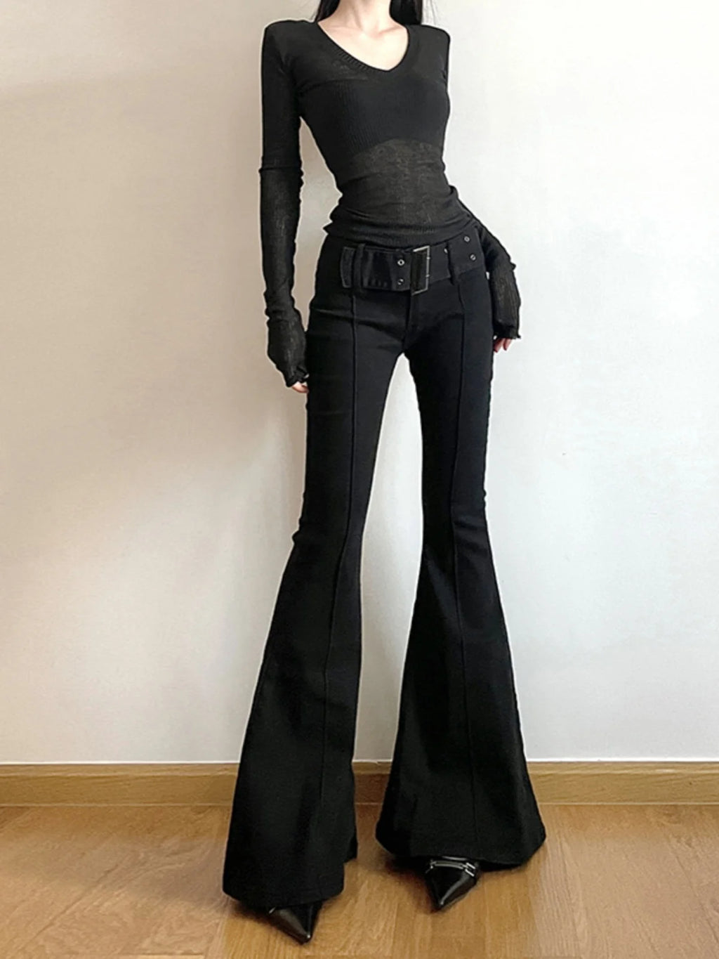 Women's Black Jeans Flare Pants Y2k Retro Emo 2000s Streetwear Fashion Trousers Harajuku Wide Yoga Pants 90s Aesthetic Clothes - Matrix-studios.com