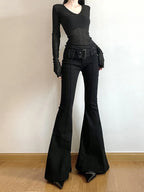 Women's Black Jeans Flare Pants Y2k Retro Emo 2000s Streetwear Fashion Trousers Harajuku Wide Yoga Pants 90s Aesthetic Clothes - Matrix-studios.com