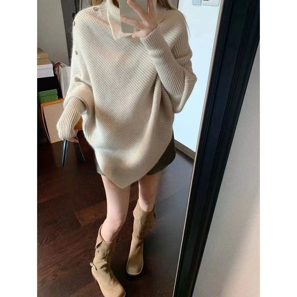 2000s Korean Fashion Slim Batwing Sleeve Autumn Sweaters Y2k Pure Color Subculture Casual Long Sleeve Pullovers Sweaters Chic - Matrix Studios