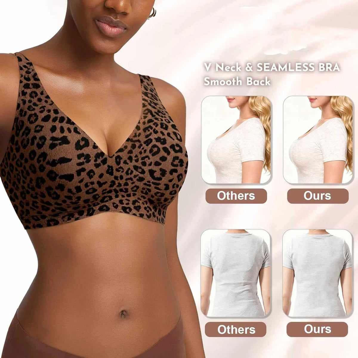 Women's Wire-Free Seamless Leopard Print Bra Soft Jelly Full Cup Thin Mold Bra Beautiful and Breathable Supportive Push Up Bra - Matrix Studios