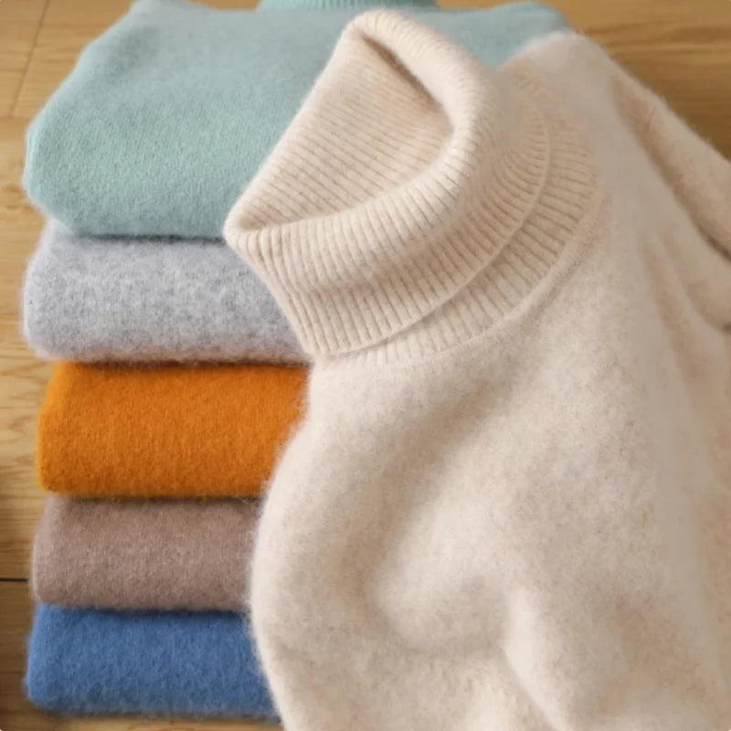 100% Merino Wool Cashmere Sweater Women Knitted Sweater Turtleneck Long Sleeve Pullovers Autumn Winter Clothing Warm Jumper Tops - Matrix Studios