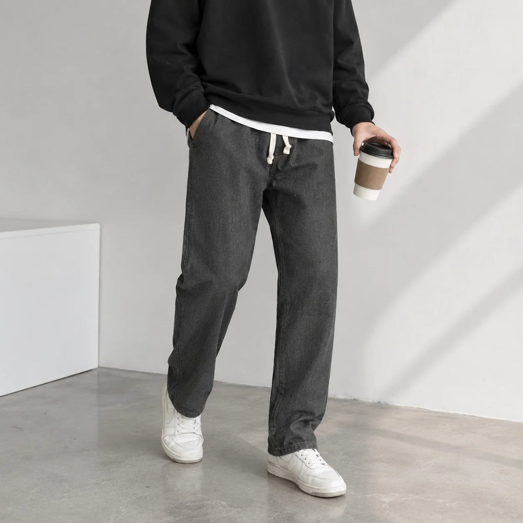 2026 New Streetwear Loose Jeans Men Korean Style Fashion Loose Straight Wide Leg Pants Men's Brand Clothing Black Light Blue - Matrix Studios