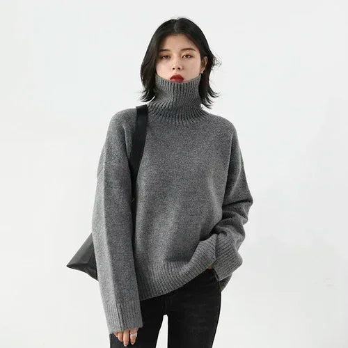 CHIC VEN Korean Women's Sweater Loose Turtleneck Sweaters Warm Solid Pullover Knitwear Basic Female Tops Autumn Winter 2022 - Matrix Studios