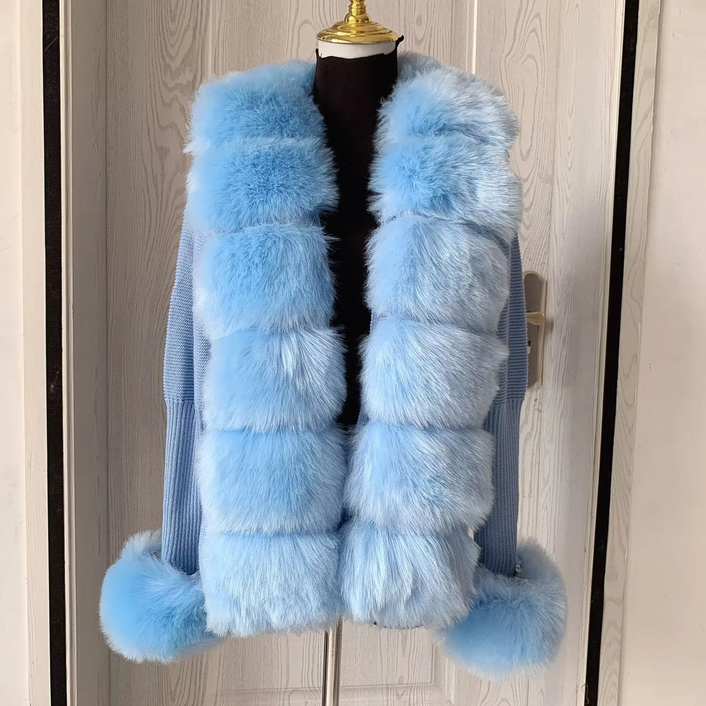 Women Knit Faux Fur Cardigan Spring Autumn Elegant Ladies Fashion Faux Fur Coat Knitted Sweater with Fake Fox Fur Collar - Matrix Studios