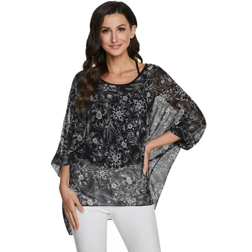BHflutter White Blouse Shirt Women Fashion Batwing Casual Summer Tops Tees Ladies Print Chiffon Blouses Streetwear Plus Size - Matrix-studios.com