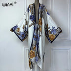 WINYI Summer Bohemian Kimono Beach Cover-Up Swim Suit Elegant African Women Boho Cardigan Sexy Holiday Long Sleeve Beach Dress - Matrix Studios