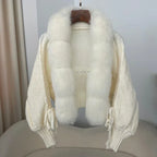 2024 Winter New Fashion Knitting Cardigan Placket Coat Women Casual Real Fox Fur Coat Short Warm Knitted Jacket with Natural Fur - Matrix Studios