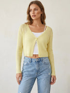 Women Cardigans Long Sleeve Knitted Outerwear Solid Thin Spring Short Sweaters V-neck Knitwears Korean Fashion Cardigans 2026 - Matrix Studios