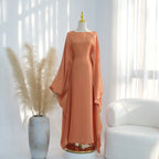 Ramadan Eid Evening Party Shiny Kaftan Dress for Women, Butterfly Sleeves Round Neck Muslim Women Abaya Dubai Islamic Clothing - Matrix-studios.com