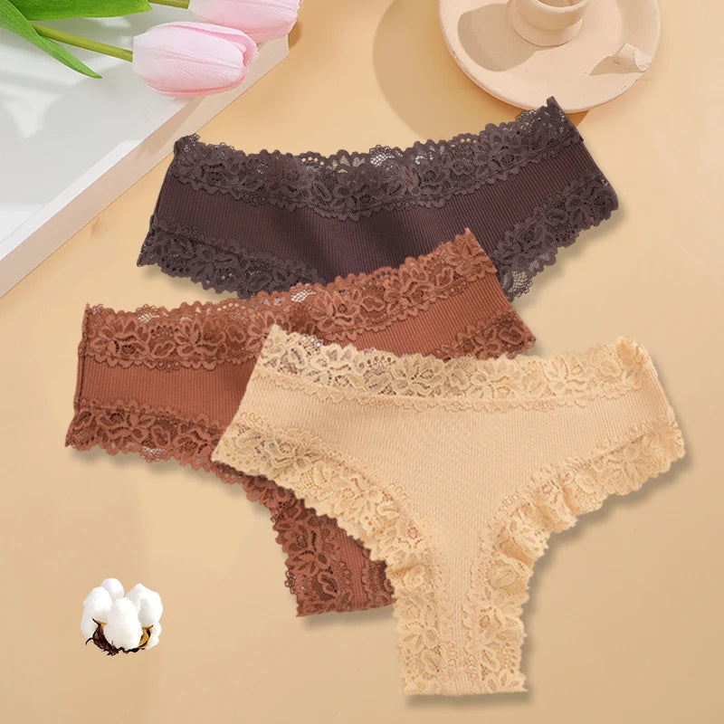 3PCS/Set Women Sexy Lace Panties Cotton Seamless Brazilian Panties Female Sexy Low Rise Soft Underwear G-String Lingerie S-XL - Matrix Studios