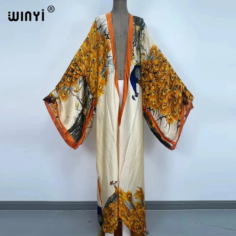 WINYI 2026 Summer Women Cardigan stitch Cocktail sexy Boho Maxi African Holiday Batwing Sleeve Silk feeling Robe kimono kaftan - Matrix Studios