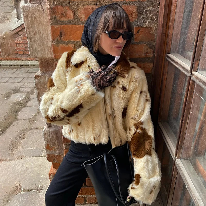 Neo Mint Chic Street Girls Cow Print Fur Coat Women 2025 Winter New Brand Fashion Warm Faux Fur Jacket Autumn Iconic Streetwear - Matrix Studios