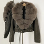 OFTBUY Natural Fox Fur Faux Leather Jacket Female New Autumn Short Top Clothing Women Long Sleeve Fake Leather Real Fur Coat - Matrix Studios