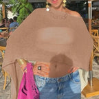 Boho Beach Vacation Cover-ups Irregular Knitted Crop Tops Y2k Aesthetic Vintage Smocked T-shirt Summer Going Out Pullovers Tees - Matrix Studios