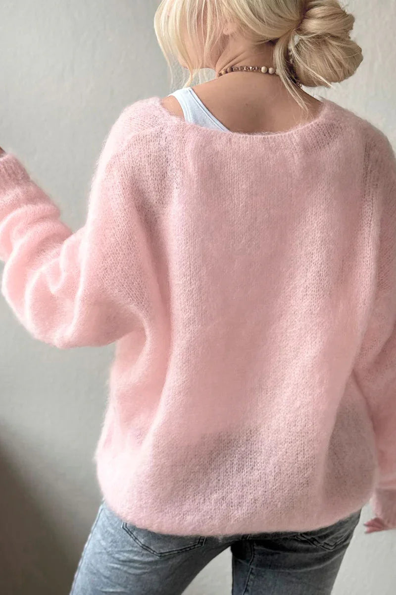Women'S Soft V Neck Pullover Sweater  Casual Detail Light Pink Loose Fit for Spring Fall Spring - Matrix Studios