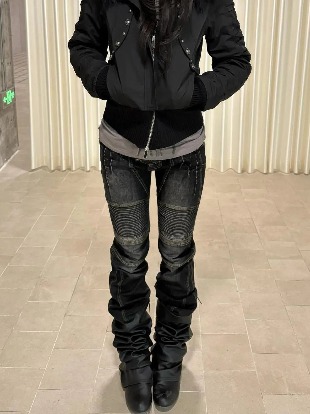 American Vintage Washed Distressed Pleated Button Jeans Women Streetwear Y2k Retro Full Length Pants Slim Spring Summer - Matrix-studios.com